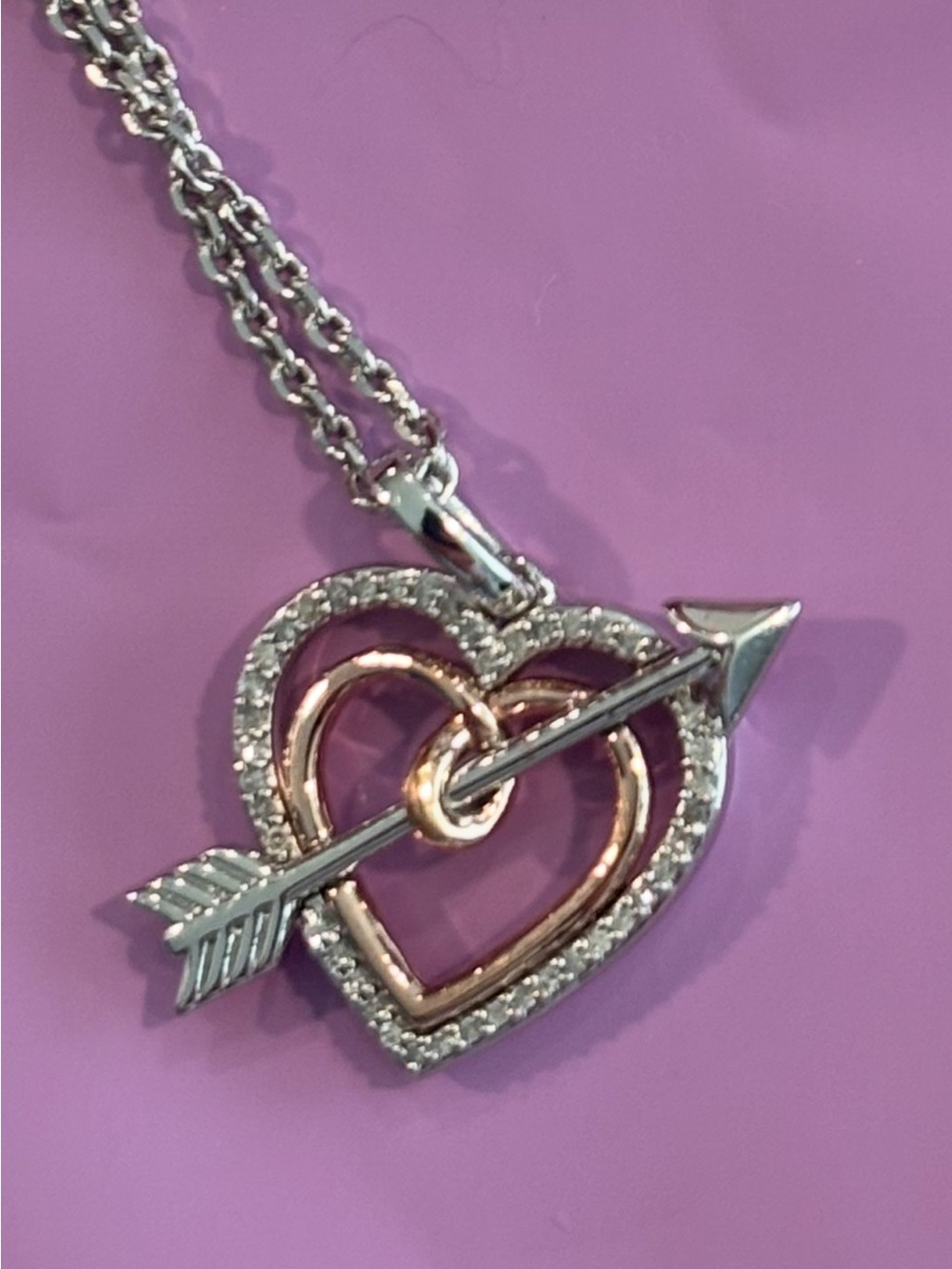 Kay Hallmark Diamond Heart Arrow Necklace 10K Rose Gold Sterling 1/10 CT